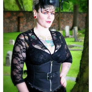 Black STEEL Boned CINCHING Waspie Corset Inches Waist size 24 26 28 30 32 34