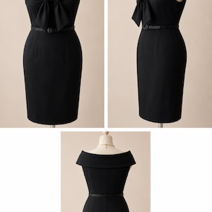Plus Size 1950s Style Black Pencil Dress, Vintage Collar 26 28 30 32 image 2
