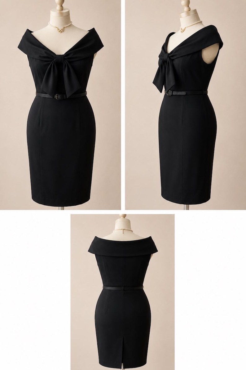 Plus Size 1950s Style Black Pencil Dress, Vintage Collar 26 28 30 32 image 2