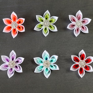 Ribbon Hair bows, Easter colors flower bows on an alligator clip, kanzashi flowers hair clip