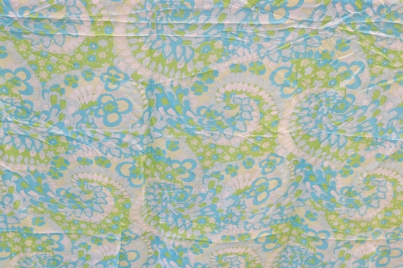 1960's vintage silky feel acetate psychedelic groovy fabric print in lime turquoise apple 1 yard 30" long  by 44" wide  ridged texture