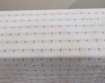 1970's vintage White with Pink Teal Small Flower Print 100%  cotton picnic blanket weight fabric super girly cute 1 yard 23"  by 72" wide