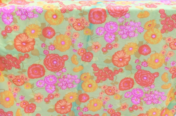 1970's Vintage Soft  Polyester Crazy Chartreuse Green Floral Bright Yellow Pink Velorish Synthetic Fabric Bright 3 yards 20" by 54 wide