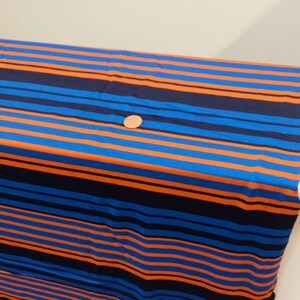 1970's vintage electric blue, orange navy stripes polyester tight micro ribbed knit fabric horizontal stripes 2 yards long by 36 wide image 8