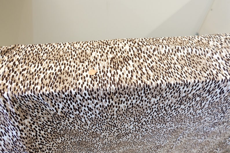 1970/'s Vintage Elliptical Layered Polka Dot Brown and Beige on a White Background Animal Print Knit Polyester Fabric 1 yard 13 by 64 wide
