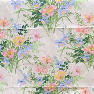 1980&#39;s vintage large floral upholstery cotton fabric directional print Pastel Tones Lilly Theme 1 yard long by 45&quot; wide laura ashley style