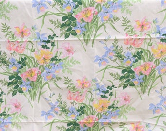 1980's vintage large floral upholstery cotton fabric directional print Pastel Tones Lilly Theme 1 yard long by 45" wide laura ashley style