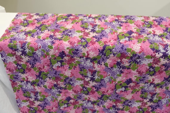 1950's vintage floral print of crowded lilacs cotton fabric 45" in length by 42" wide purple pink lavender green white very pretty cute