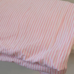 1950&#39;s Vintage Pink and White Striped Print Light Cotton Fabric roughly 4 yards long by 35&quot; wide Candy Stripe  Uniform Style Print Verticle