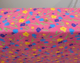 1980's vintage bright pink fuchsia printed of abstract electric floral light cotton fabric  1 yard 35" by 60" wide girls just have fun!