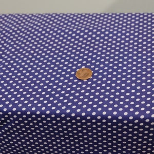 1950&#39;s vintage indigo blue with white small polka dots 100% cotton dress weight fabric 3 yards 33&quot; by 36&quot; wide perfect for a summer 50&#39;s set
