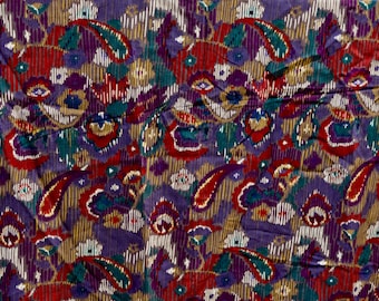 1980 vintage verde azulado óxido gris púrpura blanco mostaza paisley geométrico flexible vestido de rayón tela de peso 3 yardas 29" de largo por 42" de ancho