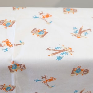 1960&#39;s Vintage Small Farm Novelty Print Woven Sturdy Cotton Fabric  Print of Scarecrow Cows Windmill farm buildings 45&quot; long by 37&quot; wide
