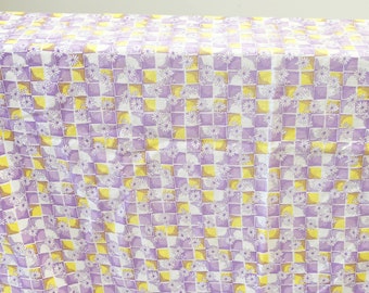 1940's Vintage Yellow Purple White  Floral Summer Light Summer Sheer Cotton Fabric  very light fabric 1 yard long by 36" wide ends hemmed
