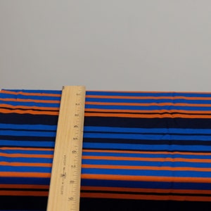 1970's vintage electric blue, orange navy stripes polyester tight micro ribbed knit fabric horizontal stripes 2 yards long by 36 wide image 6