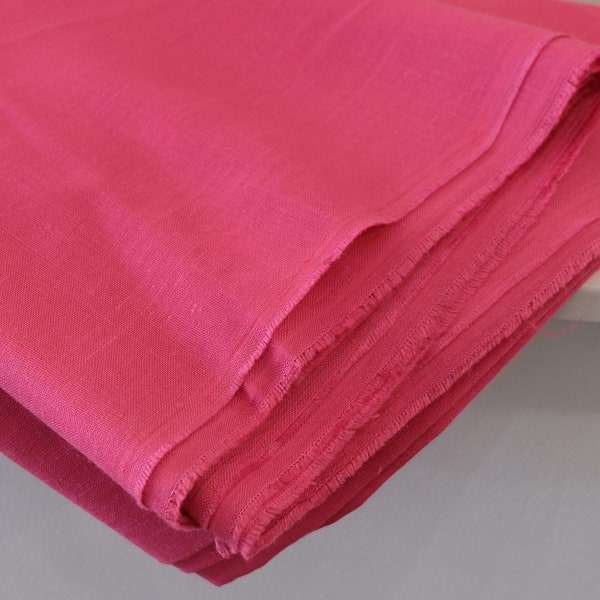 1980's vintage bright pink textured suiting weight fabric 5 yards in length by 58" wide linen rayon woven material - Fuchsia in tone