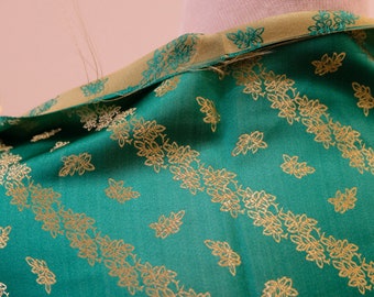 1990 vintage verde esmeralda y amarillo chinoiserie vestido de vestir tela radiante y mágica 2 yardas 22" de longitud por 44" de ancho