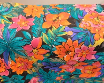 1980's Vintage Crazy Bright FunTropical Hawaiian-ish Print Dress Weight Cotton Fabric 1 yard 23" long by 44" wide Super  Margaritaville !!!