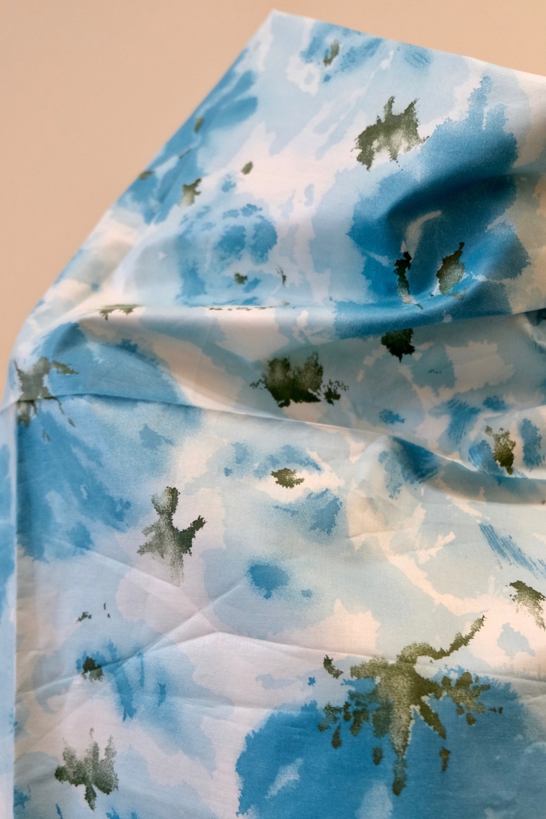 1950/'s Vintage Big Turquoise Roses with Light Blue and Olive on White Summer Cotton Fabric 1 yard 23 long by 36 wide Little Girls Dress ?