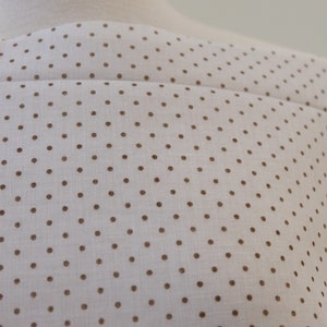 1950&#39;s vintage light sheer white with semi sheer brown small tiny polka dots 100% cotton dress weight fabric  2 yards long by 36&quot; wide