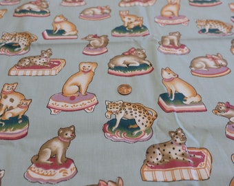 1980's Vintage Big Novelty Print Sample Polished Cotton Print of Dogs Cats Lambs Bunnies Squirrels and Kitten Cheetahs Fabric 26" by 26"