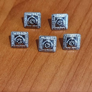 Square Silver Effect Metal Shank Coat of Arms Clan Buttons | Kilt Jacket Buttons | Lion Rampant Buttons |  5 x Buttons Medium