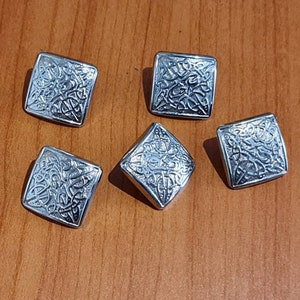 Ornate Silver Finish Square Buttons x 5  | Kilt Jacket Buttons | Large