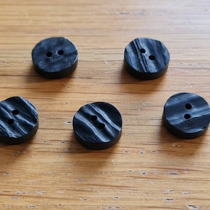Scottish Black Imitation Horn Button - Small Round Buttons x 5 - Kilt Waistcoat Buttons