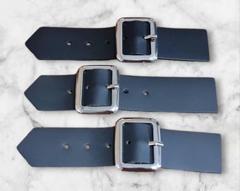 Kilt Buckle and Leather Strap Set - 1.25 inch - Chrome Finish