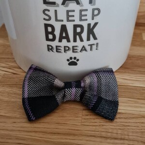 Scottish Tartan Dog Bow | Clunie Burn Charcoal Tartan Bow Tie | Dog Bandana | Dog Bow Tie