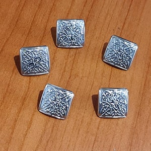 Ornate Silver Finish Square Buttons x 5 | Kilt Jacket Buttons | Small