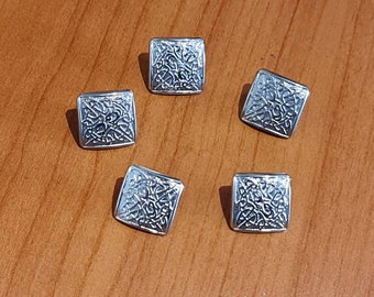 Ornate Silver Finish Square Buttons x 5 | Kilt Jacket Buttons | Small