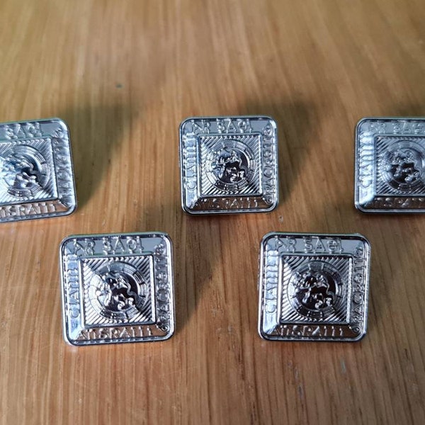 Square Silver Effect Metal Shank Coat of Arms Clan Buttons | Kilt Jacket Buttons | Lion Rampant Buttons |  5 x Buttons  Large