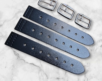 Kilt Buckle and Black Leather Strap Set | 1.25 inch Replacement