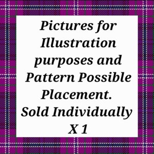 Puede incluir: Un fondo de cuadros morado, verde y blanco con un cuadrado blanco en el centro. El texto dentro del cuadrado dice "Pictures for Illustration purposes and Pattern Possible Placement. Sold Individually X 1".