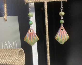 Ceramic Spanish Porcelain Earrings Round Purple and Aqua