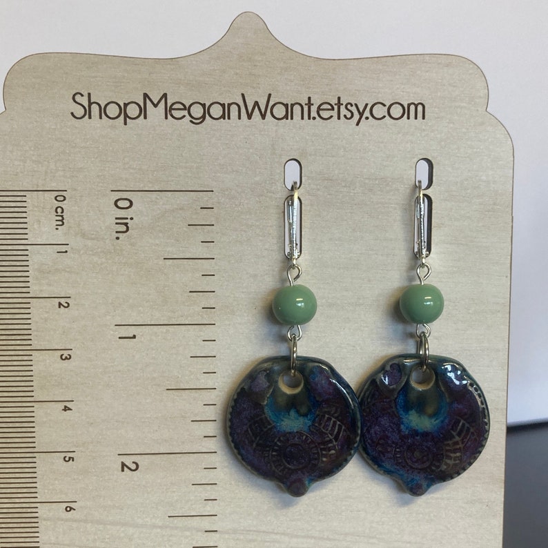 Ceramic Spanish Porcelain Earrings Round Purple and Aqua