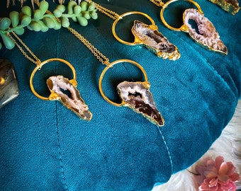 GEODE SLICE electroformed gold necklace // agate slice necklace // crystal necklace // electroformed gold necklace // boho jewelry //