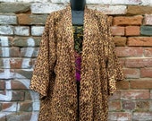 80s Sheer Leopard Kimono Duster Robe Jacket S M