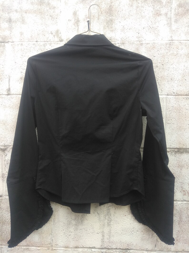 90s Goth Tuxedo Ruffle Blouse Black Top Size Medium