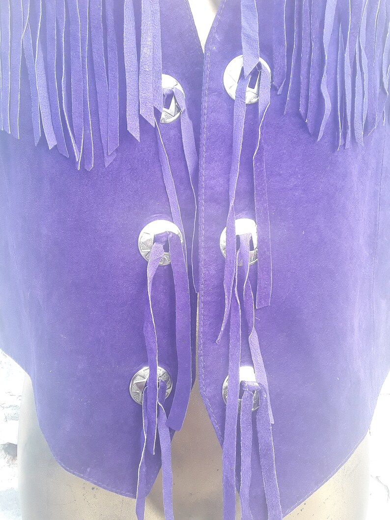 M 70s Western Fringe Suede Leather Vest Jacket Unisex Size S