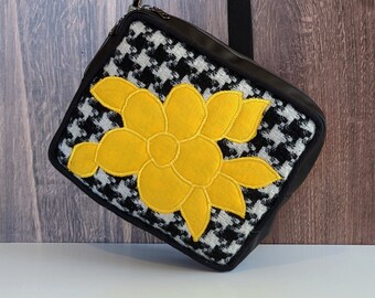 Bold Yellow Flower and Houndstooth JackPack---Handmade Convertible Purse/ Mini-Backpack/Belt Bag