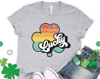 Retro Lucky Shamrock Shirt, Shamrock Lucky Shirt, Shamrock Shirt, Lucky Shirt, St Patricks Day Shirt, Lucky Rainbow Shirt, St Pattys Shirt