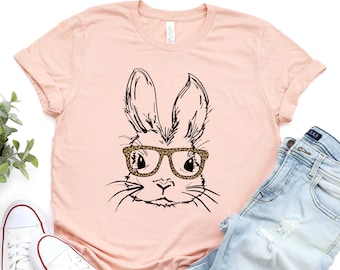 Easter Bunny With Glasses Shirt, Bunny With Leopard Glasses Shirt, Easter Bunny Shirt, Kids Easter Shirt, Cute Easter Shirt, Funny Easter