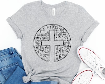 He Is Risen Shirt, Easter Shirt, Cross With Words Shirt, Christian Shirt, Jesus Shirt, Womens Easter Shirt, Christian Easter, Cross Shirt