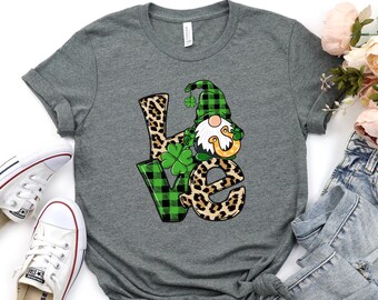 St. Patricks Day Shirt, Love Gnomes Shirt, St. Patricks Day Tee, Shamrock Shirt, St. St. Pattys Day Shirt, Leopard St. Patrick Day Shirt