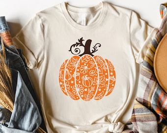 Fall Pumpkin Shirt, Pumpkin Shirt, Halloween Pumpkin Shirt, Thanksgiving Shirt, Swirly Pumpkin Shirt, Fall Shirt, Wild Flowers Pumpkin Tee