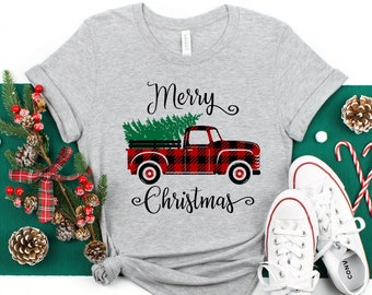 Christmas Truck Shirt, Christmas Shirt, Merry Christmas, Holiday Shirt, Christmas Tree Shirt, Buffalo Plaid Truck, Christmas Pajamas