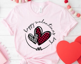 Buffalo Plaid Hearts Shirt, Happy Valentines Day Shirt, Valentine Day Shirt, Heart Shirt, Cute Valentine Shirt, Buffalo Plaid Shirt