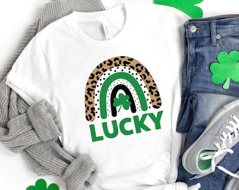 St Patrick Day Shirt, Lucky Shirt, Shamrock Shirt, Patricks Day Shirt, Irish Shirt, Rainbow Shirt, Leopard Print Shirt, St Pattys Day Shirt